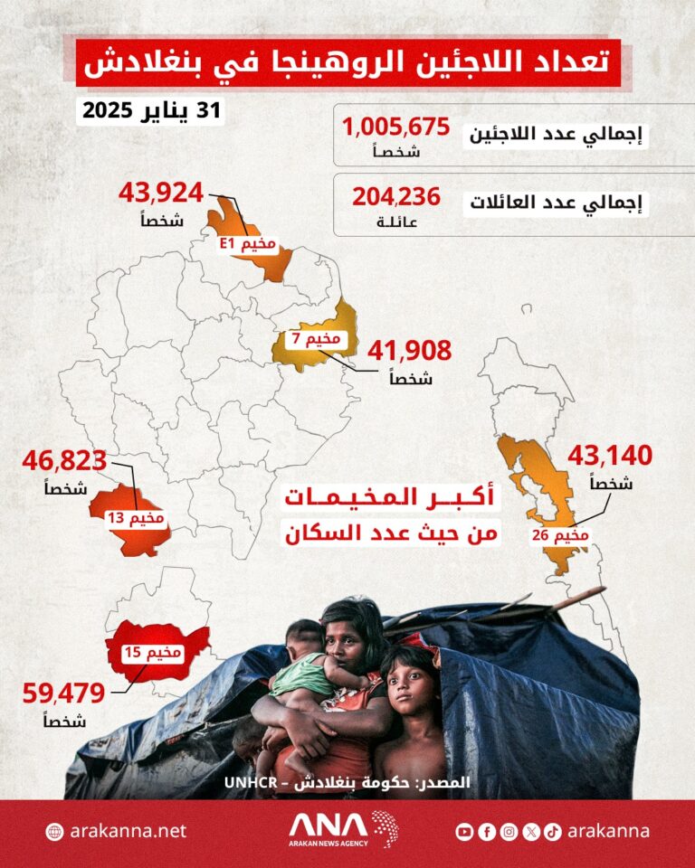 تعداد لاجئي الروهينجا في مخيمات بنغلادش (إنفوجراف: ANA)