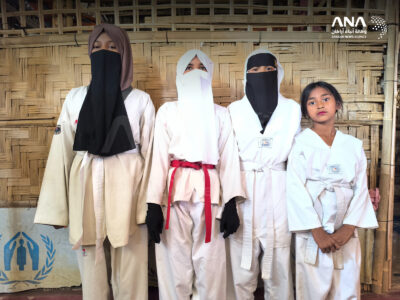 متدربات روهنجيات داخل مدرسة "التايكواندو" أثناء حديثهن لوكالة أنباء أراكان، 18-4-2025 (صورة: ANA)