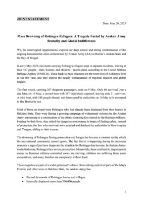 بيان مشترك تصدره 26 منظمة روهنجية يدين استمرار حوادث غرق قوارب الروهينجا (صورة: مواقع التواصل الاجتماعي)