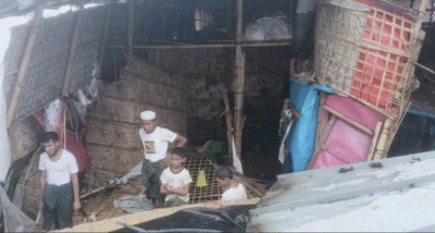 تضرر أحد المنازل المجاورة لخزان المياه المنهار بمخيمات بنغلادش (صورة: وسائل التواصل الاجتماعي)